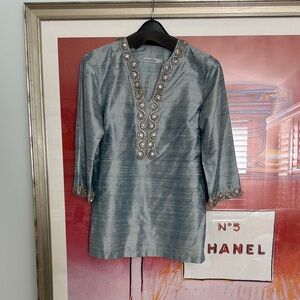 Sea foam Tunic with Embellished Details silk